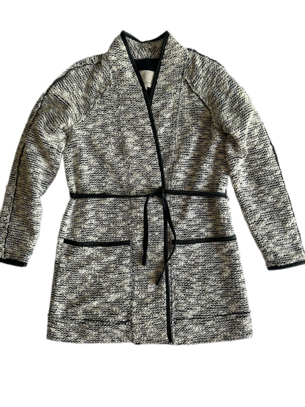 Rebecca Taylor Bouclé Tweed Faux Leather Trim Belted Coat Size 2